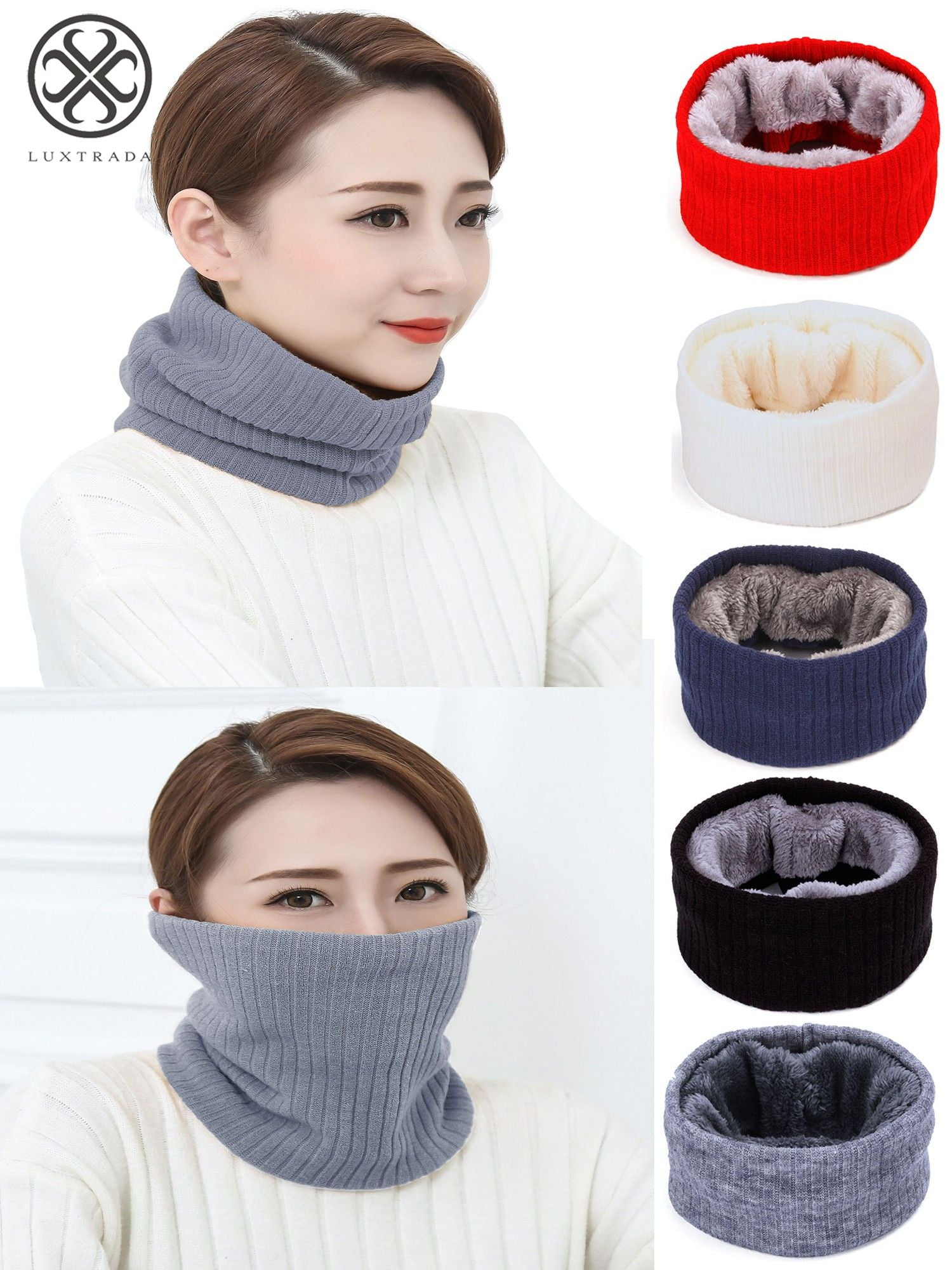 Unisex Womens Mens Neck Warmer Gaiter Winter Fleece Lining Tube Snood Scarf Double Layer Knitted Outdoor Infinity Scarf