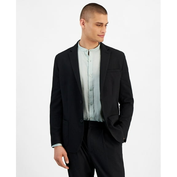 Alfani Sport Coat Mens Small 32-34 Deep Black Classic-Fit Textured Seersucker