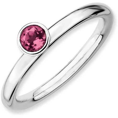 Stackable Expressions High 4mm Round Pink Tourmaline Sterling Silver Ring