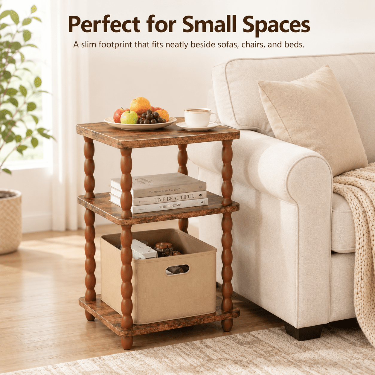 MEHOOM 3-Tier Side Table, Nightstand with Storage, Vintage Accent Table Small End Table for Living Room and Bedroom