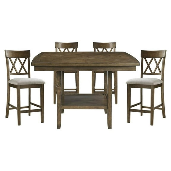 Lexicon Balin 5 Piece Counter Height Dining Set in Oak with Crossback Chairs