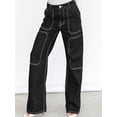 thumbnail image 2 of ROAD MARKINGS High Waist Wide Leg Jeans, Black Denim with Contrast Stitching, Utility Style (US, Alpha, Small, Regular, Regular, Black), 2 of 5