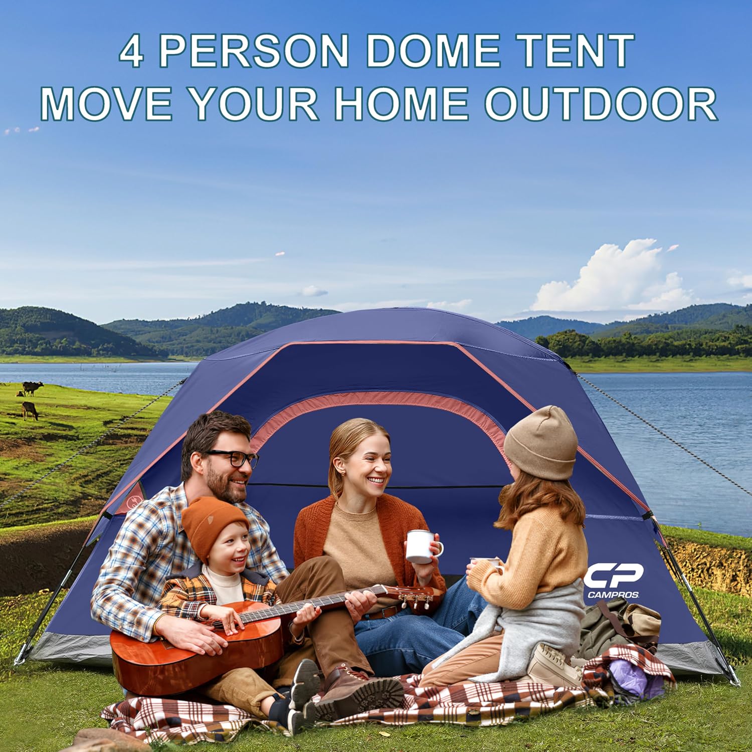 Tents for Camping 4 Person Tent Waterproof Windproof Double Layer Camping Tent, Easy Setup Dome Tent with Large Mesh Windows & Wider Door for Outdoor Camping & Hiking