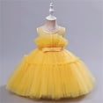 thumbnail image 4 of Toddler Dress Baby Lace Sleeveless Solid Bow Wedding Party Prom Puffy Dress Dresses for Girls Yellow 2-3 Years, 4 of 4