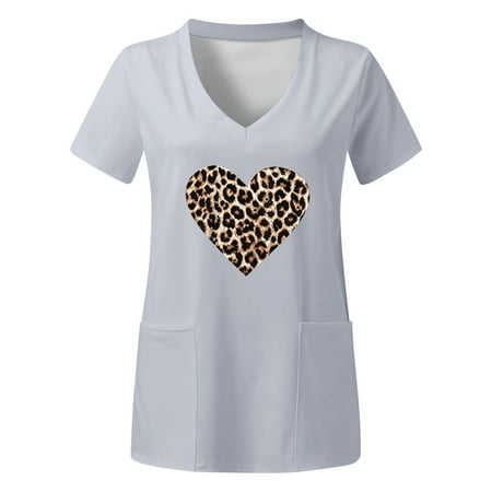 

TAIAOJING Women s Scrubs Top Plus Size Top V Neck Short Sleeved Pockets Prints T Shirt