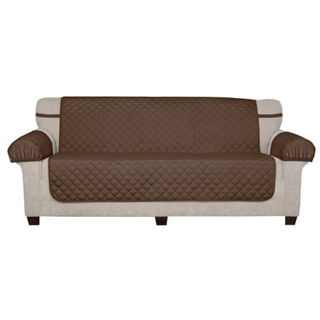 Mainstays Sofa Reversible Quilted Microfiber Pet Cover Multipurpose Furniture Protector, Tan/Brown, 3-Piece