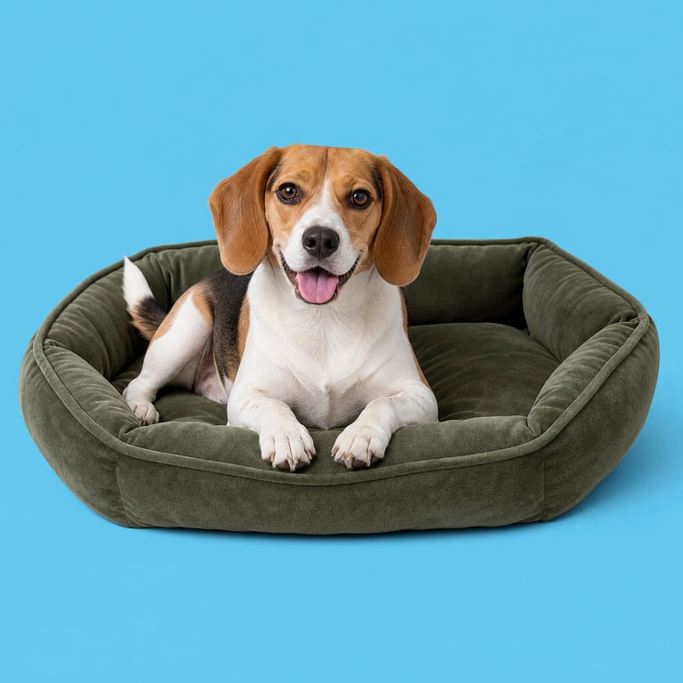 Vibrant Life Small Velvet Tufted Cuddler Pet Bed, Green photo 2