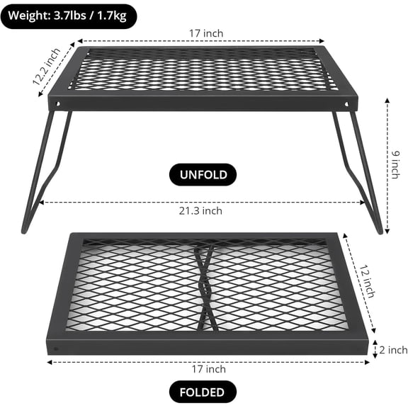 Acekid 17x12.2 Inch Campfire Grill with Foldable Legs Portable Campfire Cooking Equipment with Carrying Bag Heavy Duty Steel Fire Pit Grill Folding