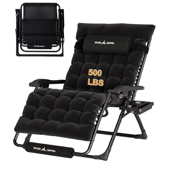 HOYOA Oversized Zero Gravity Chair, 33IN XXL Lounge Chair with Cup Holder, 500LB Outdoor Folding Reclining with Removable Cushion and Pillows, Foot Rest, Lock, Reclining Patio Chairs