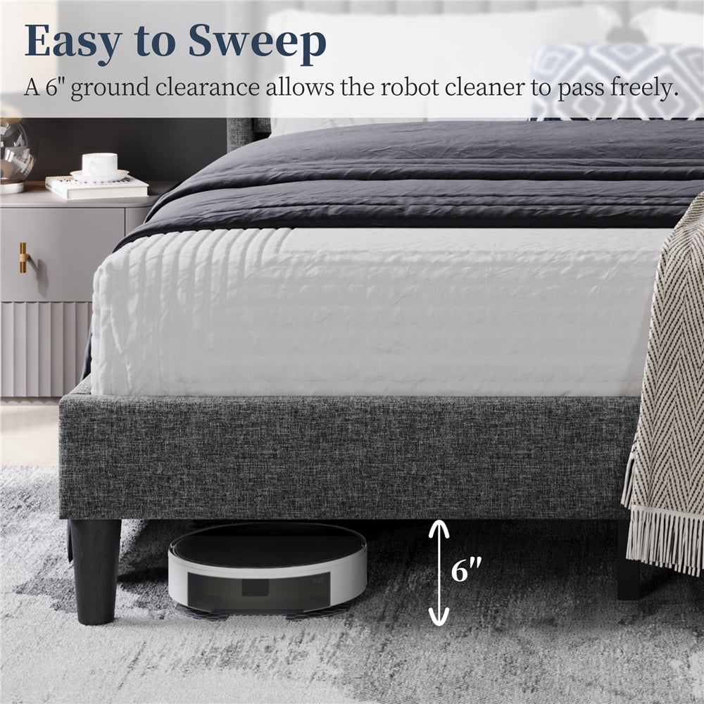 Yaheetech Upholstered Platform Bed Frame with Channel Tufted Headboard, Full, Dark Gray