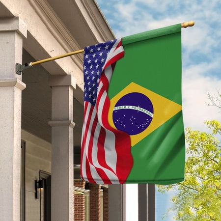 American Flag Waving Show Brazil Flag Brazilian American Friendship Proud Root House Flag, Double-Sided Decorative Outdoor Flag, Patriotic Polyester Yard Flag 29.5 x 39.5 in