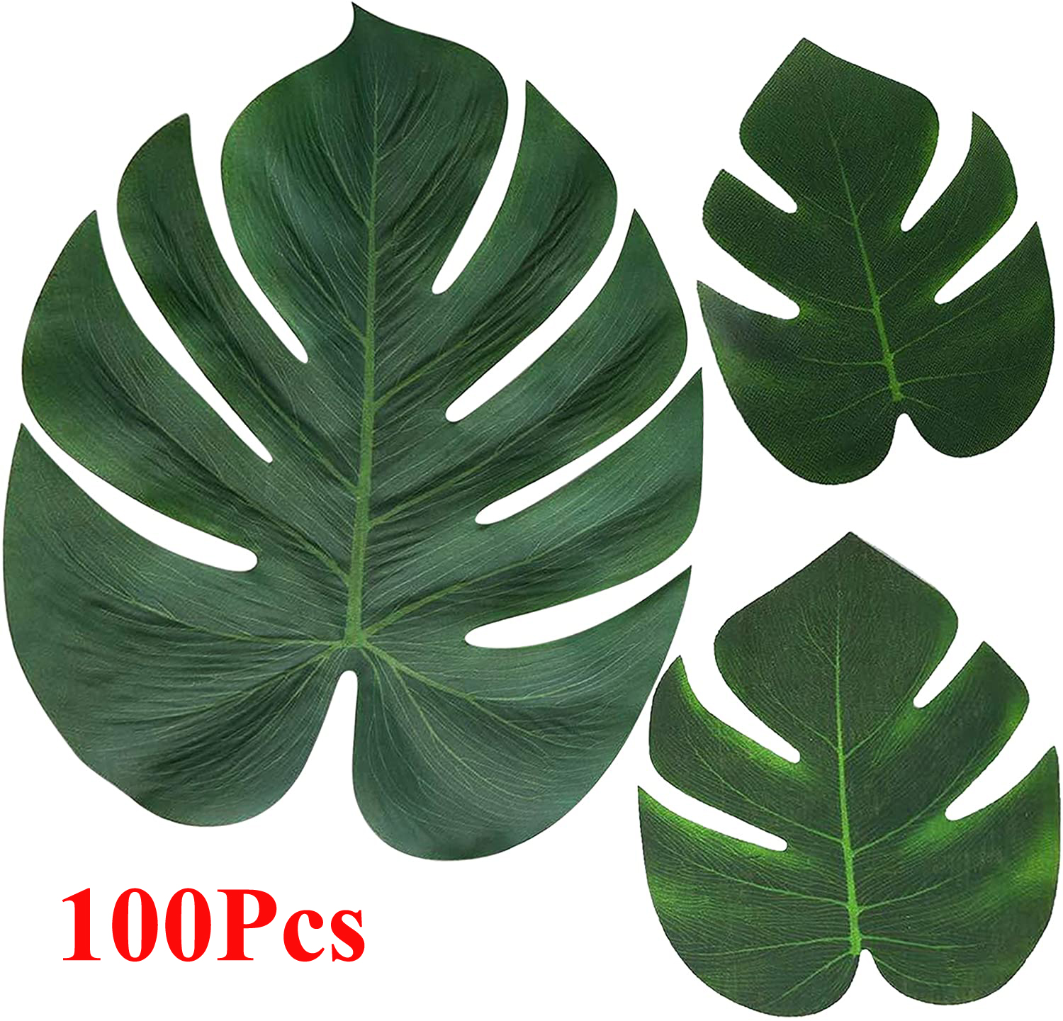100Pcs Artificial Palm Leaves Tropical Monstera Fake Large Green Leaf