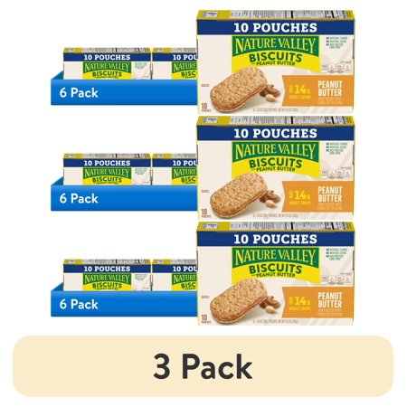 (3 pack) Nature Valley Biscuit Sandwiches, Peanut Butter, Snack Bars, 10 Bars, 13.5 oz