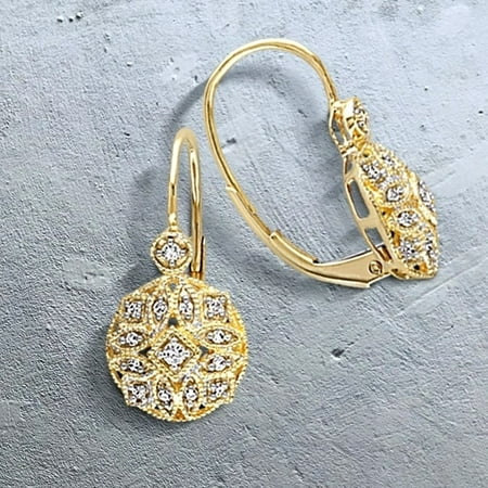 14k Yellow Gold 1 8ct Tdw Diamond Vintage Cer Leverback Earrings 14k Yellow Gold 1 8ct Tdw Diamond Vintage Cer Leverback Earrings