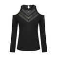 thumbnail image 2 of VSNOW Women Long Sleeve Tops Cold Shoulder Rhinestone Tunic Shirt Blouse, 2 of 8