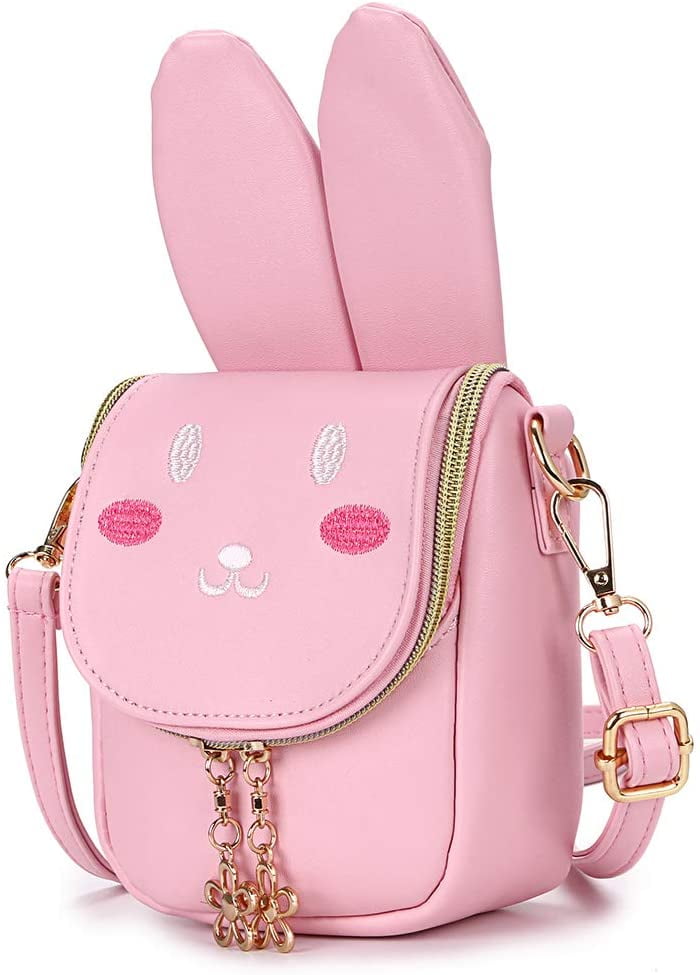 Kids Little Girls Bowknot Crossbody Purse Cute Cartoon Ear Shoulder Message Bag Handbag with Adjustable Strap 