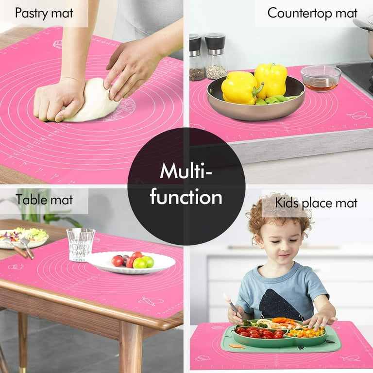 Silicone Baking Mat for Pastry Rolling with Measurements, Liner Heat Resistance Table Placemat Pad Pastry Board, Reusable Non-Stick
