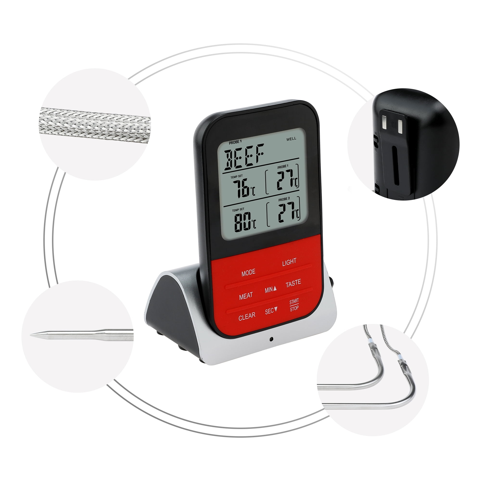 Unique Bargains Digital Meat Thermometer with 2 Probes and LCD Silver Curved Needle