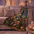 thumbnail image 6 of Fireworks over Rustic Porch with Rocking Chair Flags Lanterns and Flowers, Patriotic Vintage Art for Americana Fans, Warm Flannel Blanket for Living Room and Porch, Housewarming Gift, Home Decor, 6 of 9