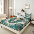 thumbnail image 4 of jejeloiu Boho Exotic Style Full Size Sheets,Bohemian Bull Skull Bed Sheets,Beige Cyan Sheet Sets For Boys Teens,Microfiber Bedroom Decor,4 Pieces, 4 of 7