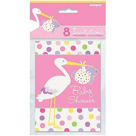 Pink-Stork-Baby-Shower-Invitations,-8ct---Walmart.com