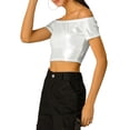 thumbnail image 5 of Allegra K Women's  Metallic Shiny Party Off Shoulder Crop Top, 5 of 7