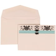 JAM Paper Wedding Invitation Set, Small, 3 3/8 x 4 3/4, Blue Card with White Envelope Blue and Pink Band, 100/pack