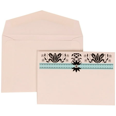JAM Paper Wedding Invitation Set, Small, 3 3/8 x 4 3/4, Blue Card with White Envelope Blue and Pink Band, 100/pack