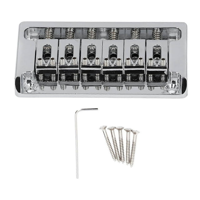 Chevalet de guitare électrique 6 cordes, chevalet traversant en laiton sans vibrato avec clé pour guitare électrique chromée