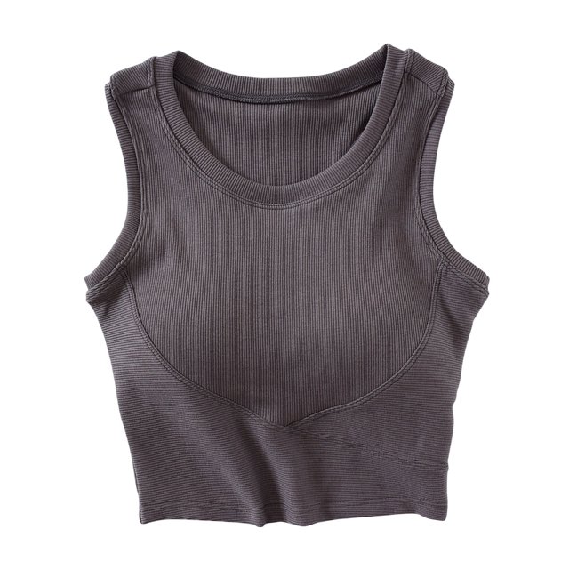 Yuyuzo Débardeurs pour Femmes avec Soutien-Gorge Intégré Col Ras du Cou Sans Manches Chandails Extensibles Coupe Ajustée Haut Court de Yoga