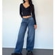 thumbnail image 3 of Pantalones vaqueros de pierna ancha for mujer, de talle bajo, holgados, pierna recta, pantalones de mezclilla for novio, pantalones vaqueros sueltos casuales, estilo niña Y2K, 3 of 6