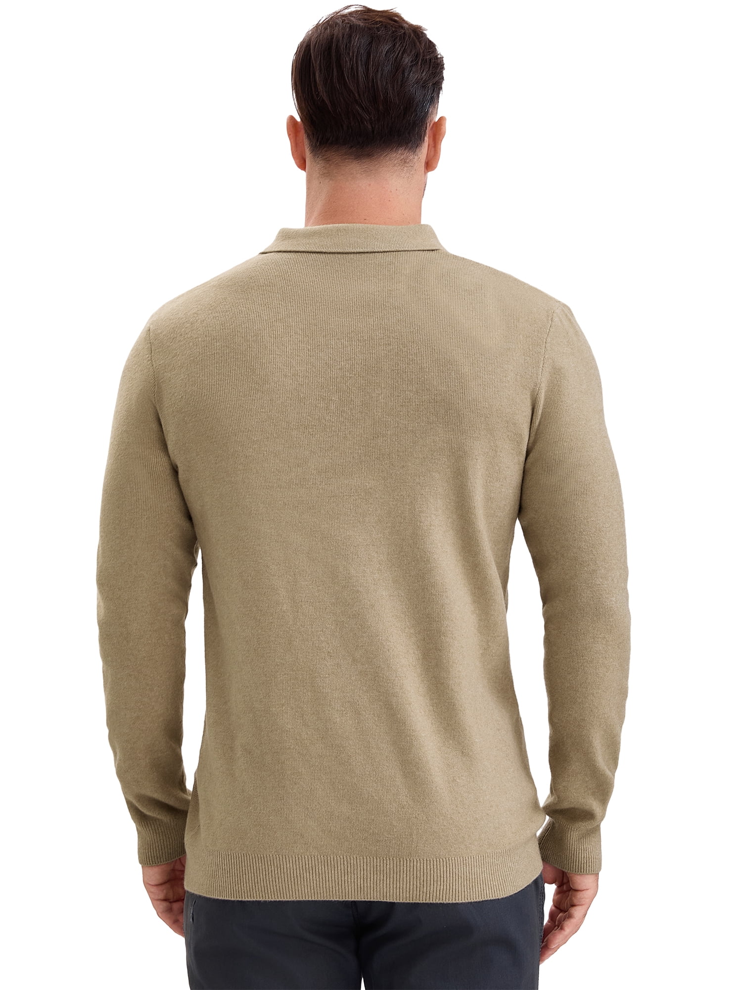 DARING DIVA Men's Long Sleeve Pullover Business Knitted Polo Shirt XL Khaki