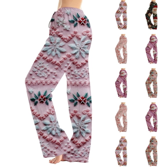 Lumtrix Christmas Pajamas For Women Casual Xmas Snowflakes Printed Pj Sleepwear Cute Lounge Elastic Waist Palazzo Pants Winter Pajamas Watermelon Red 2XL