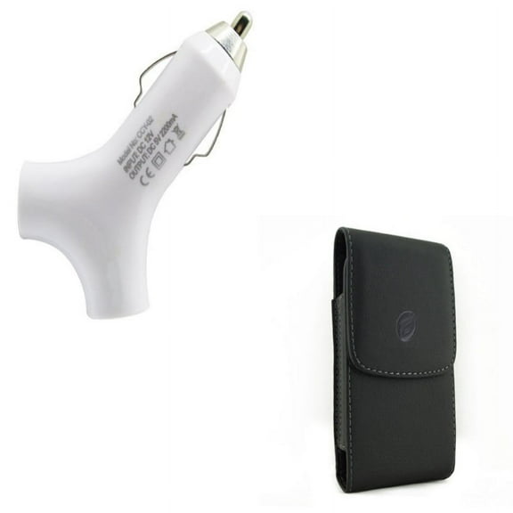 Black Leather Carry Case w 2.2Amp Rapid Car Charger DC Power Adapter Dual USB Port Q3D Compatible With Google Pixel 3a XL