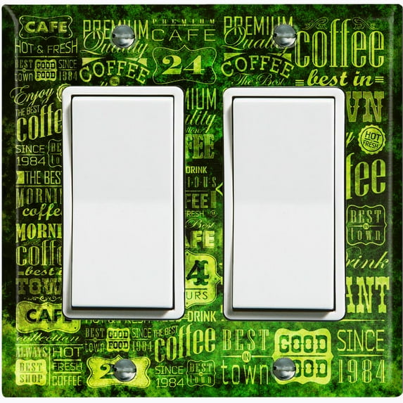 Metal Light Switch Wall Plate Outlet Cover (Coffee Shop Cafe Restaurant Sign Black Lime Green - Double Rocker)