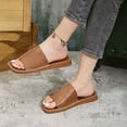 thumbnail image 5 of Fnooota Womens Flat Sandals , Slip On Holiday Open Toe Platform Summer Shoes Sandals Brown Size 9, 5 of 9