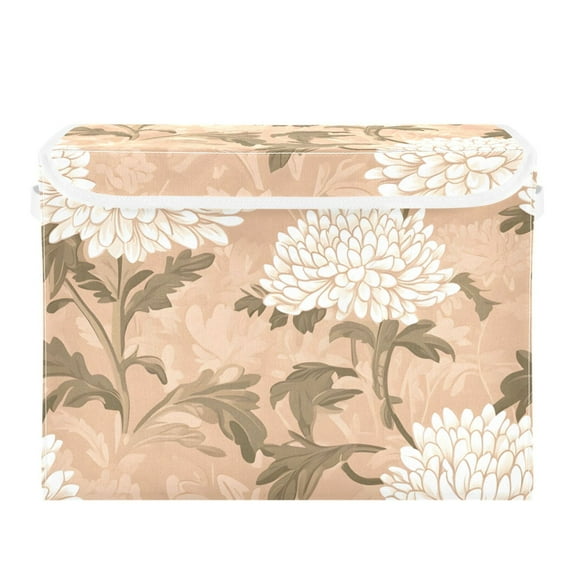 Illustration Of Chrysanthemums in Beige Large Storage Bins with Linen Collapsible Lid Storage Box 16.7 x 12.6 x 11.8in