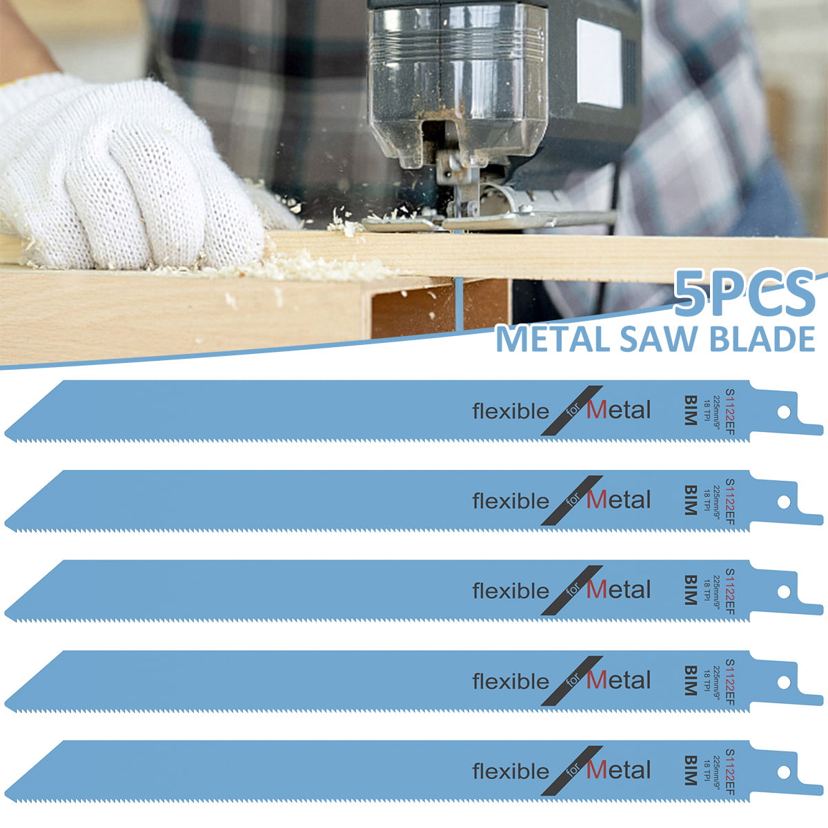 5Pcs 9”Blades 225mm Reciprocating Saw Sharp S1122EF BIM 18TPI For Cutting Metal 