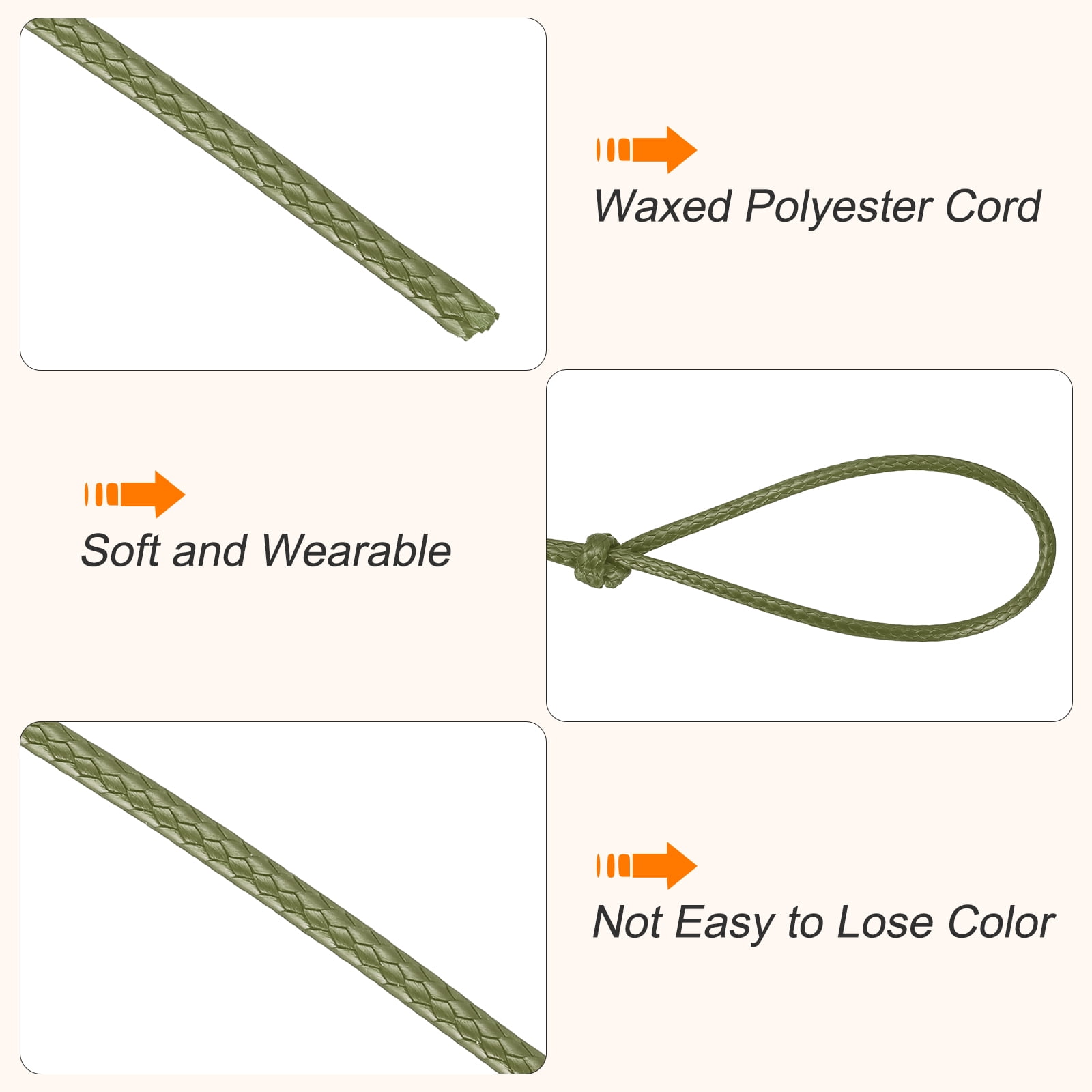 Waxed Cord 3.5mm Waxed Thread 44 Yard Wax String Leather Cord for Bracelet Making, Necklaces, Beading, Jewelry Making and DIY Crafts(Army Green)