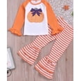 thumbnail image 2 of Inevnen Toddler Girl Halloween Clothes Set Plaid Pumpkin T-Shirts Tees Pullover Shirts Tops+Flare Pants Outfit Set, 2 of 8