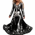 thumbnail image 2 of HCBY Women Skeleton Dress Halloween V Neck Long Sleeve Skull Print Gothic Swing Maxi Dress for Party, 2 of 4
