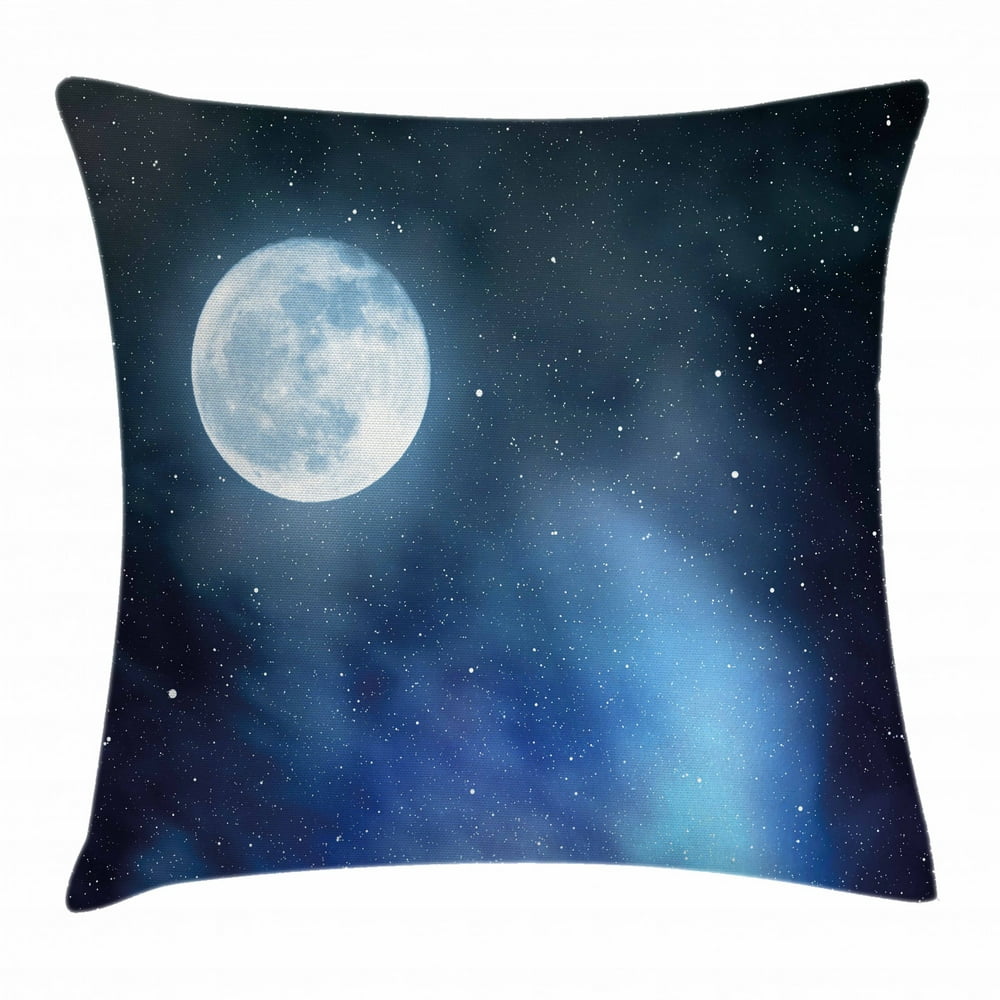 Moon Throw Pillow Cushion Cover, Night Sky with Stars Full Moon ...