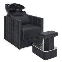 BarberPub Backwash Shampoo Chair Salon Hair Washing Station with Ceramic Shampoo Bowl, Footrest
