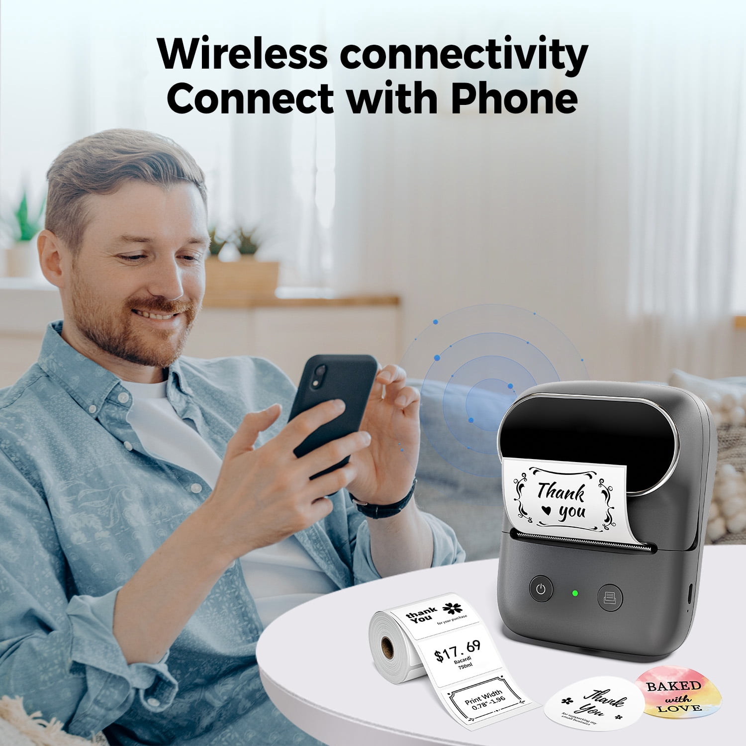 【Phomemo Label printer 】 Label printer+2 rolls of thermal label paper, thermal label printer, printing width 20-50mm, one click printing（label maker）