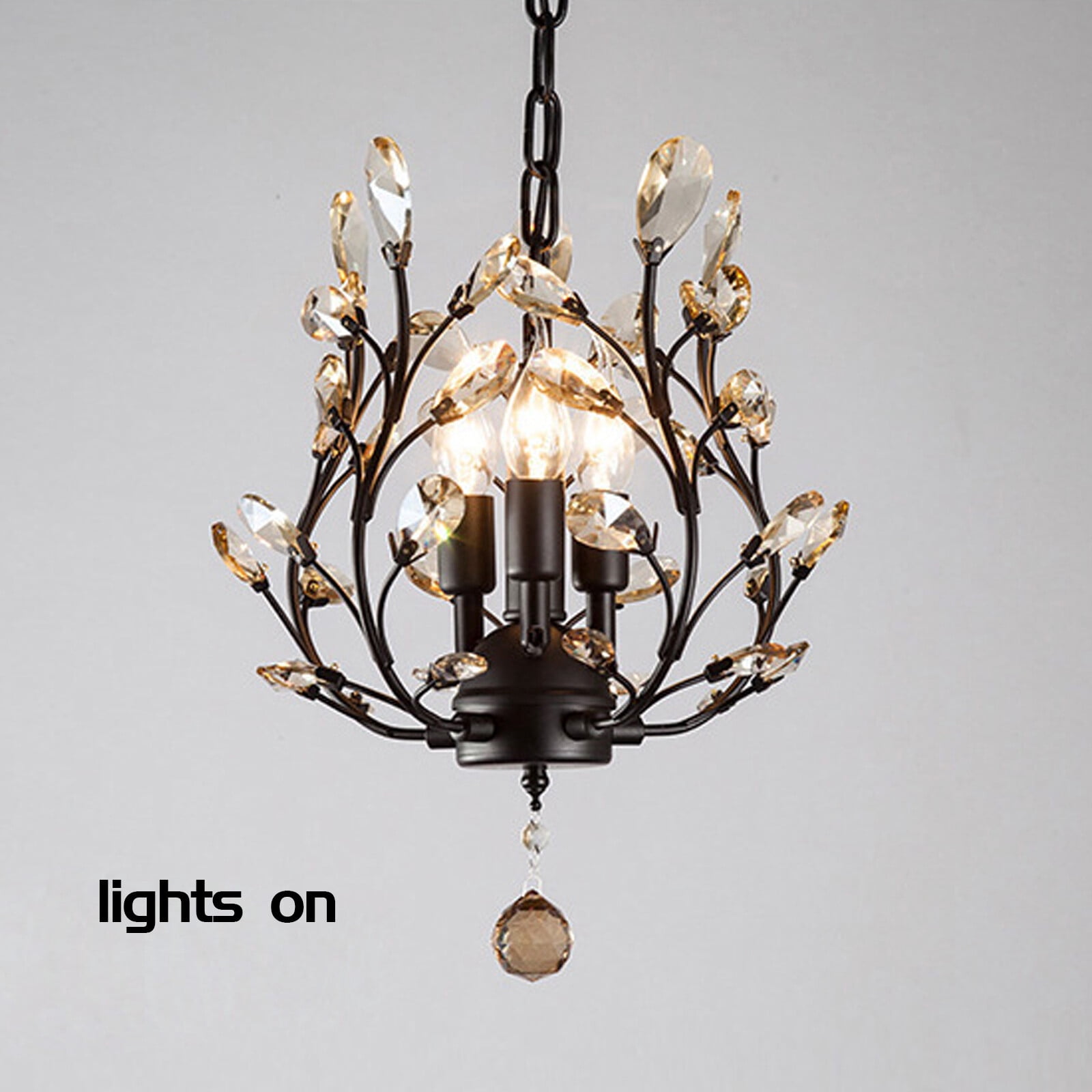 Elegant Black Crystal Chandelier Modern Ceiling Light Pendant Lighting Fixture for Living Room, Bedroom