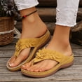 thumbnail image 5 of THDHVS Flat Sandals for Women,Women's Sandals,Women's Fashion Casual Summer Style Solid Color Flower Fish Mouth Wedge Heel Thick Bottom Flip Flops Yellow 6.5, 5 of 6