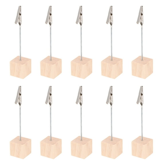 COOPHYA 10Pcs Brown Wooden Cube Tabletop Photo Holders for Wedding Menu Seat Cards Pine Wood Base Message Holder 4.7in