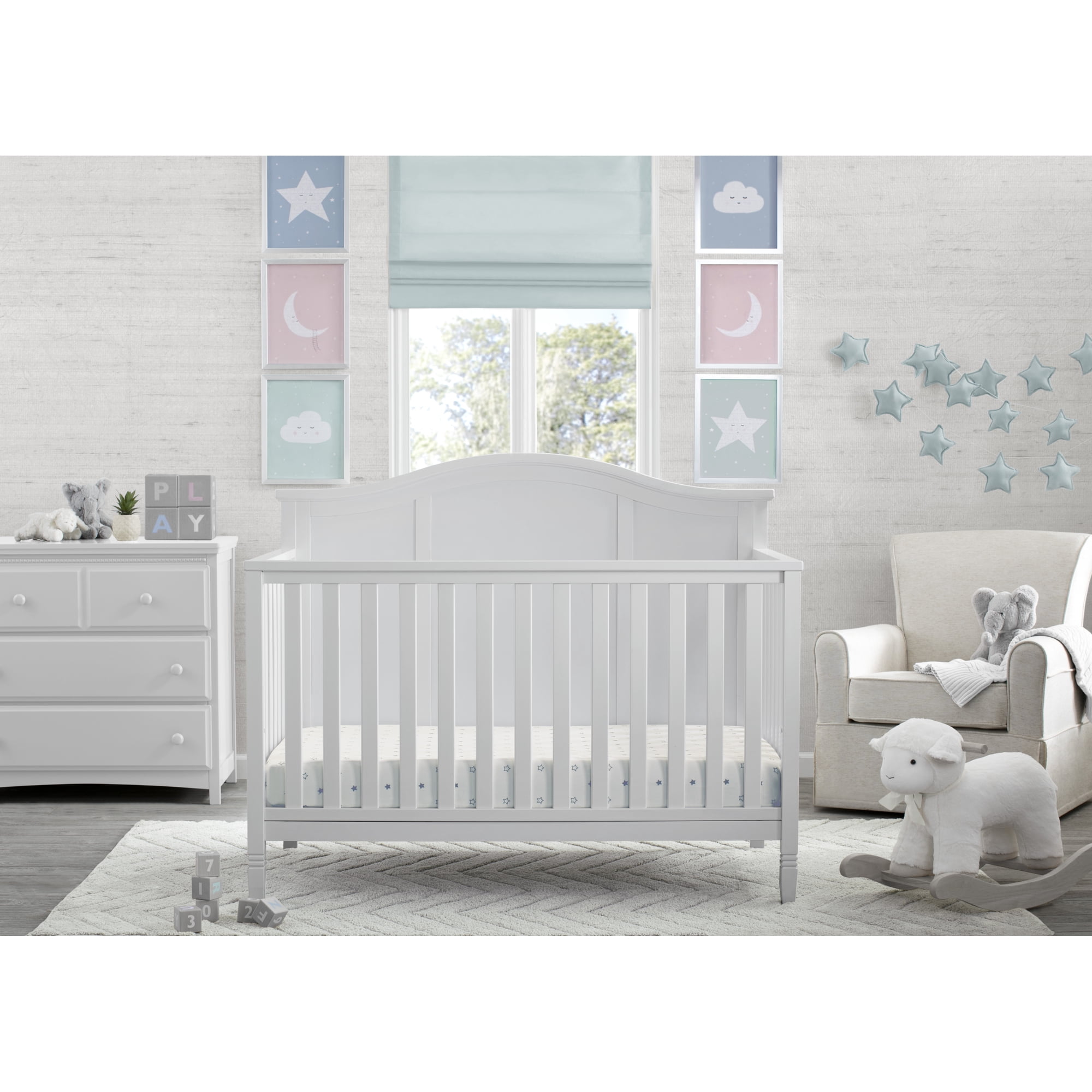 Delta Children Madrid 5-in-1 Convertible Baby Crib, Bianca White