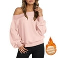 thumbnail image 2 of Fshinging Womens Sweatshirts Hoodies Off Shoulder Long Sleeve Solid Crewneck Loose Fit Fall Clothes, 2 of 8