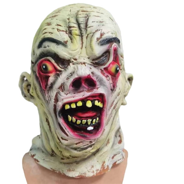Máscara de zombi de látex para Halloween con pelo, tono carne y ojos inyectados en sangre